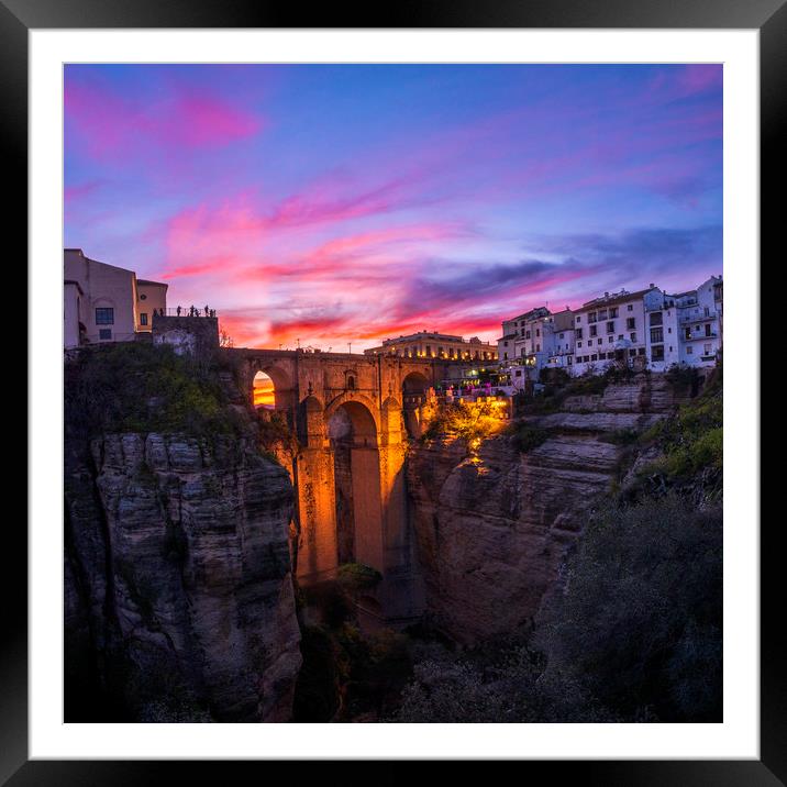 Ronda Puente Nuevo sunset, Spain.  Framed Mounted Print by John Finney