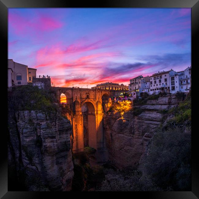 Ronda Puente Nuevo sunset, Spain.  Framed Print by John Finney