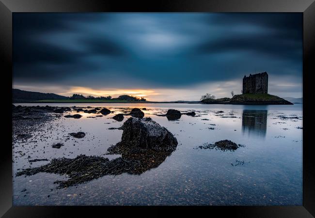 Castle Stalker moody sunset, Scotland Framed Print by John Finney