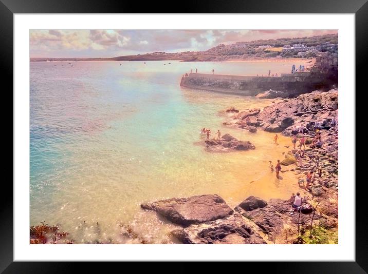 Serene Beauty of Bamaluz beach St Ives Framed Mounted Print by Beryl Curran