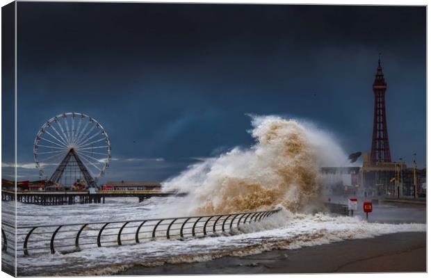 Storm Ciara hits Blackpool  Canvas Print by John Finney