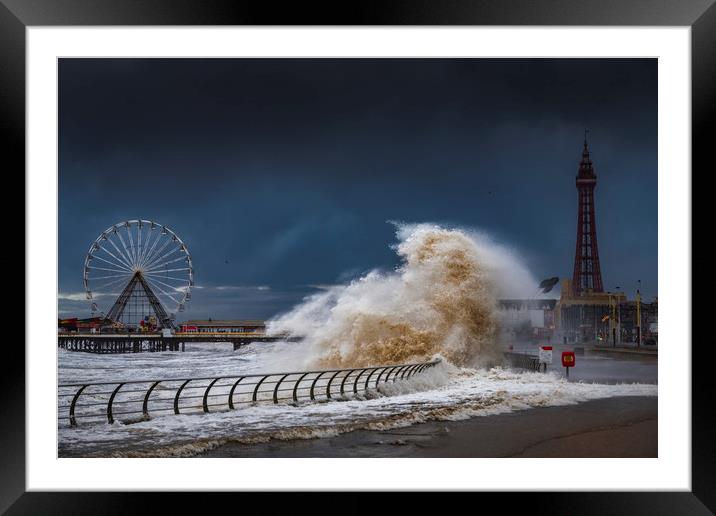 Storm Ciara hits Blackpool  Framed Mounted Print by John Finney