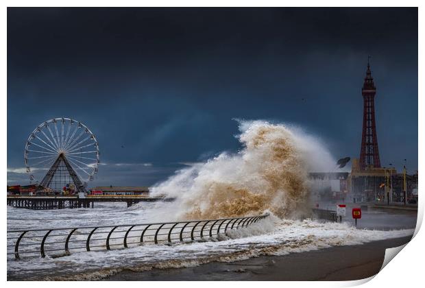 Storm Ciara hits Blackpool  Print by John Finney