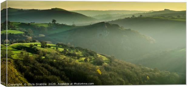 Thor's Cave from Wetton Hill in low winter light Canvas Print by Chris Drabble