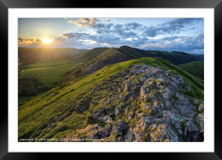 Thorpe Cloud at sunset                             Framed Mounted Print by Chris Drabble