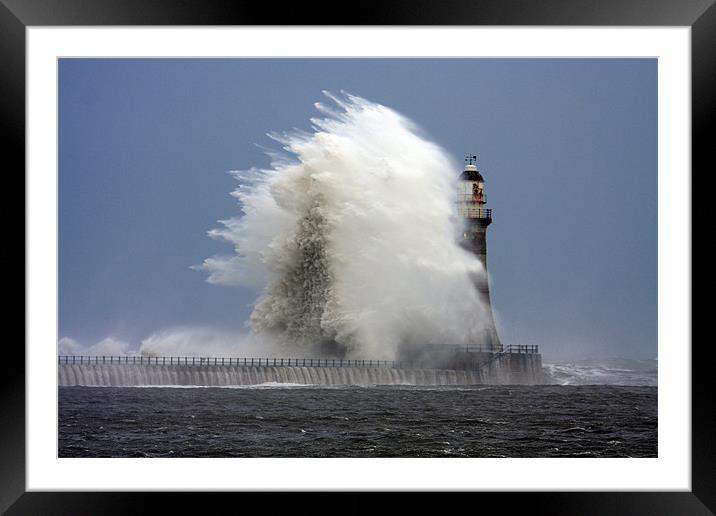 Stomy weather at Roker Lighthouse Framed Mounted Print by Gail Johnson