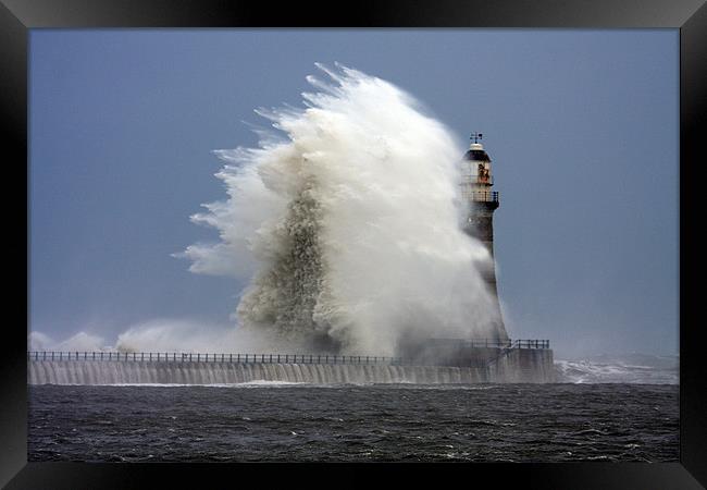 Stomy weather at Roker Lighthouse Framed Print by Gail Johnson