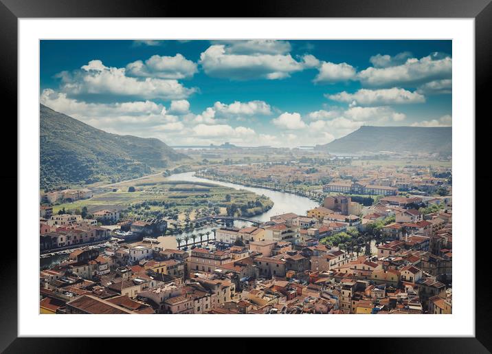 Aerial shot of Bosa in Sardinia, Italy Framed Mounted Print by federico stevanin