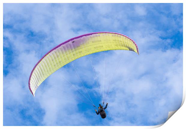 Paragliding at Newgale in Pembrokeshire, Wales. Print by Colin Allen