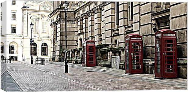 RED PHONE BOXES Canvas Print by Sue HASKER
