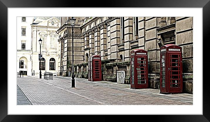 RED PHONE BOXES Framed Mounted Print by Sue HASKER