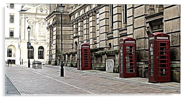RED PHONE BOXES Acrylic by Sue HASKER