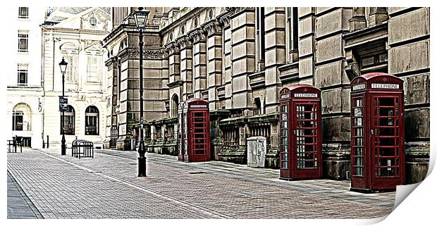 RED PHONE BOXES Print by Sue HASKER