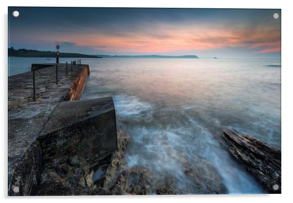 Harbour Wall Sunrise,  Portscatho, Cornwall Acrylic by Mick Blakey