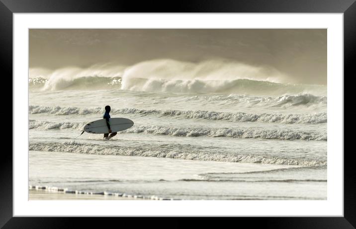 Surf Approach , Fistral Beach, Cornwall Framed Mounted Print by Mick Blakey