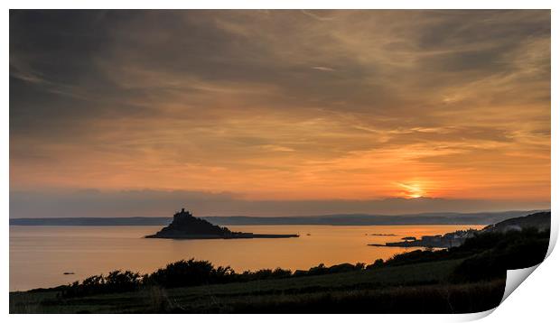 Setting Sun, St Mihaels Mount, Cornwall Print by Mick Blakey