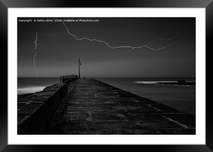 Lighting storm, Porthleven CornwallPorthleven Framed Mounted Print by kathy white