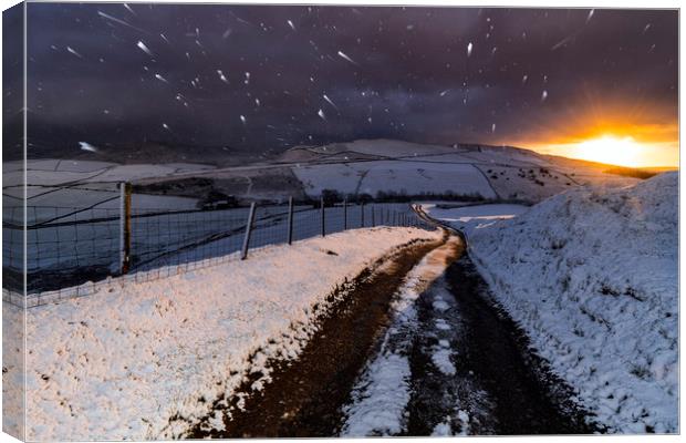 Hayfield Blizzard sunrise, Derbyshire Canvas Print by John Finney