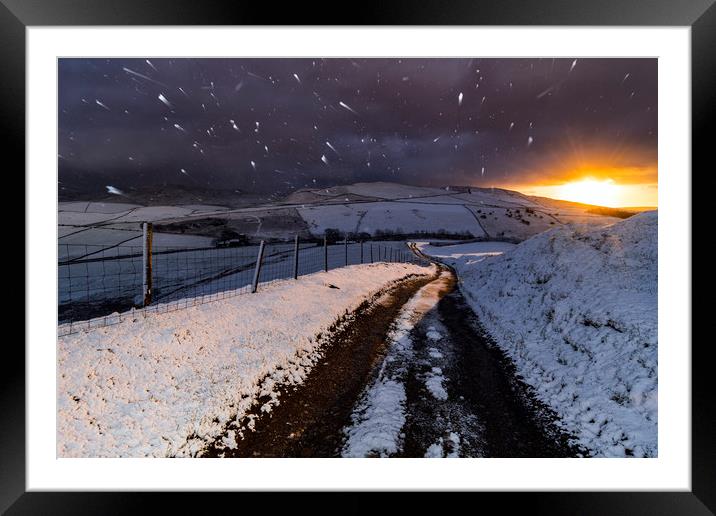 Hayfield Blizzard sunrise, Derbyshire Framed Mounted Print by John Finney
