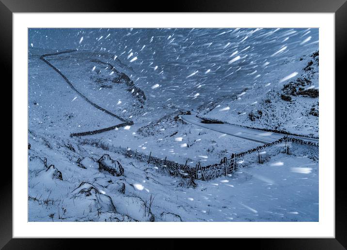 Winnats Pass Winter Blizzard, Peak District Framed Mounted Print by John Finney