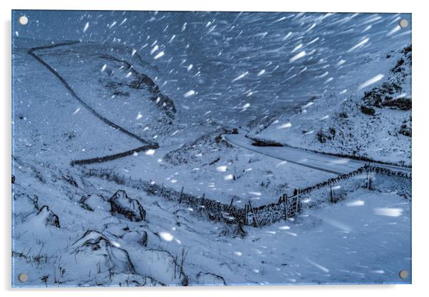 Winnats Pass Winter Blizzard, Peak District Acrylic by John Finney