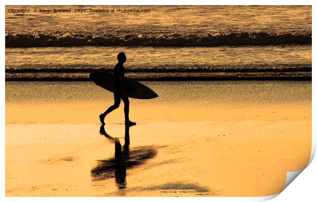 sunset surfing cornwall Print by Kevin Britland