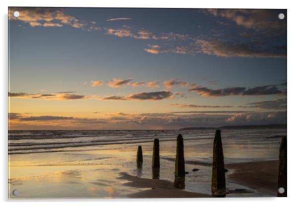 Sunset beach Groynes Acrylic by Tony Twyman