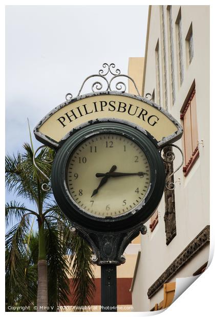 Clock from Shopping area on Back Street in Philips Print by Miro V