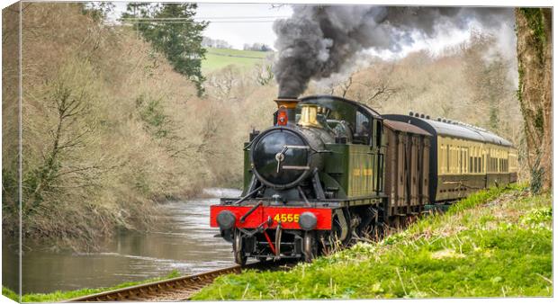 GWR locomotive 4555 by the River Dart Canvas Print by Mike Lanning