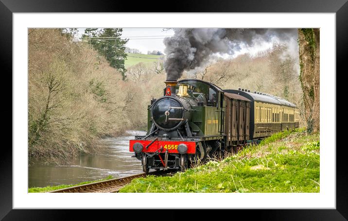 GWR locomotive 4555 by the River Dart Framed Mounted Print by Mike Lanning