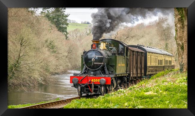 GWR locomotive 4555 by the River Dart Framed Print by Mike Lanning