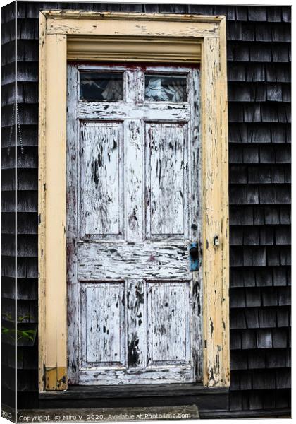 Old wooden door with weathered paint Canvas Print by Miro V