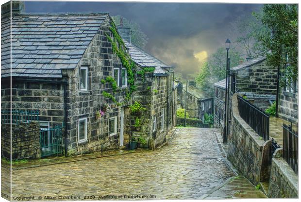 Heptonstall Village  Watercolour  Canvas Print by Alison Chambers