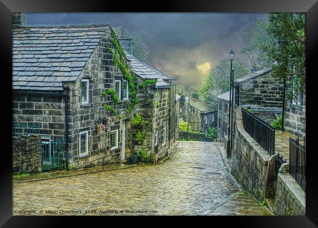 Heptonstall Village  Watercolour  Framed Print by Alison Chambers