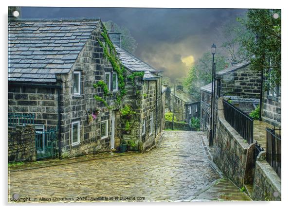 Heptonstall Village  Watercolour  Acrylic by Alison Chambers