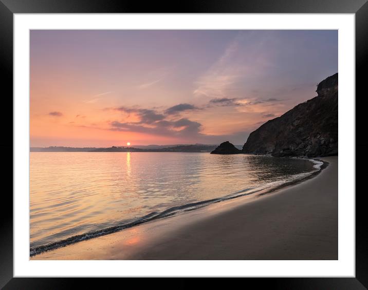 Serene Sunset, Polkerris Beach, Cornwall Framed Mounted Print by Mick Blakey