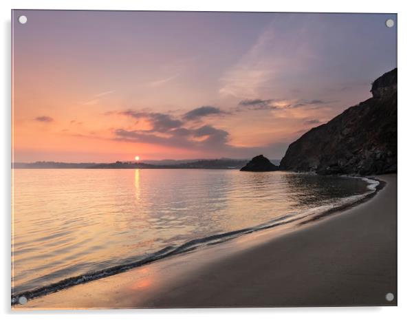 Serene Sunset, Polkerris Beach, Cornwall Acrylic by Mick Blakey