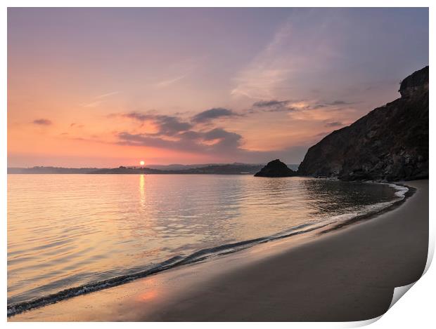 Serene Sunset, Polkerris Beach, Cornwall Print by Mick Blakey