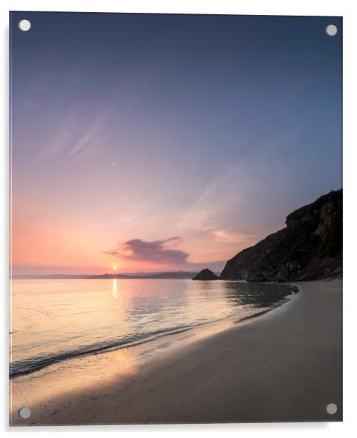 September Sunset, Polkerris Beach, Cornwall Acrylic by Mick Blakey