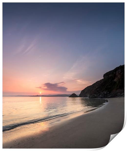 September Sunset, Polkerris Beach, Cornwall Print by Mick Blakey