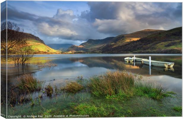 Boats on Llyn Nantlle Canvas Print by Andrew Ray