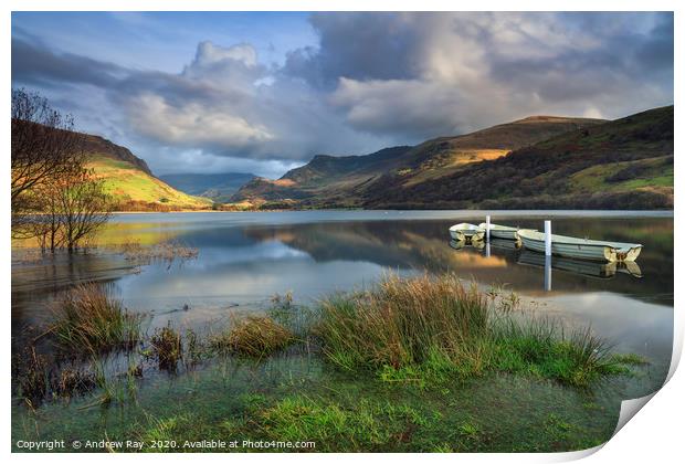 Boats on Llyn Nantlle Print by Andrew Ray