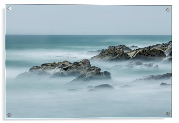 Rocky Outcrop with Mist Acrylic by Mick Blakey