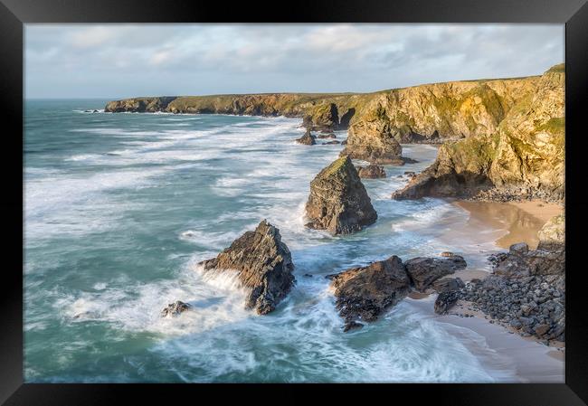 Late Afernoon in December, Bedruthan Steps, Cornwa Framed Print by Mick Blakey