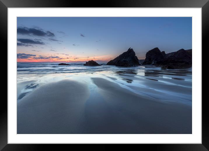 Beach Silhouettes, Bedruthan Steps, Cornwall Framed Mounted Print by Mick Blakey