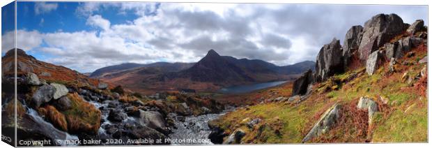 Tryfan and Ogwen panorama. Canvas Print by mark baker