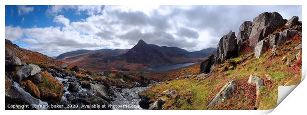 Tryfan and Ogwen panorama. Print by mark baker