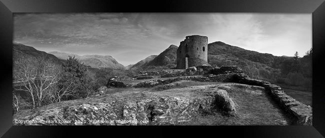 Dolbadarn Castle mono panorama. Framed Print by mark baker