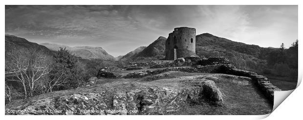 Dolbadarn Castle mono panorama. Print by mark baker