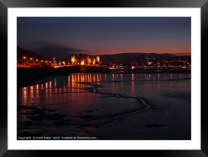 Conway Castle at night. Framed Mounted Print by mark baker